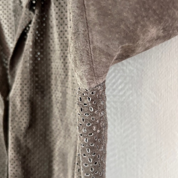 ECRU Brown Suede Perforated Button Down Overshirt Shacket Boho Western | Size L - Picture 8 of 16
